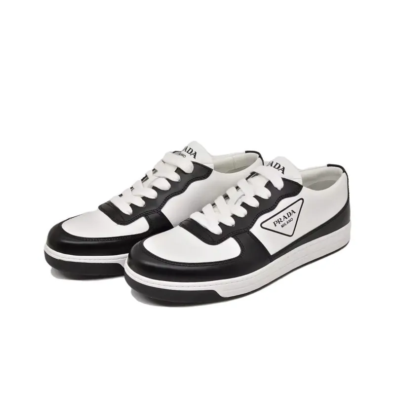 PRADA Low Top Skateboard Shoes Men's White Black-3