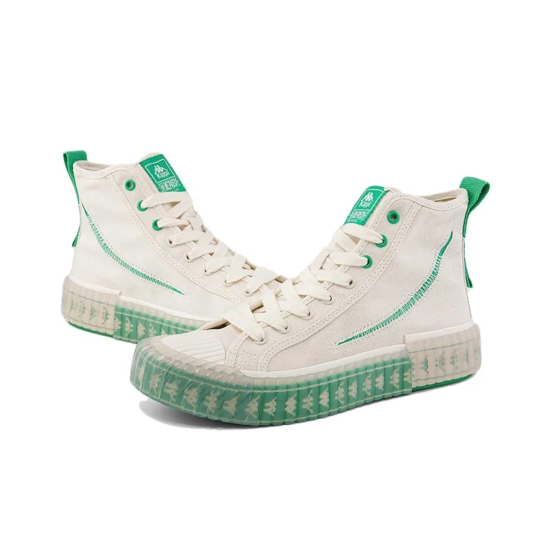 HAIZEIWANG x Kappa Anti Slip And Wear Resistant Lightweight Balance High Top Canvas Shoes Unisex White Green-3