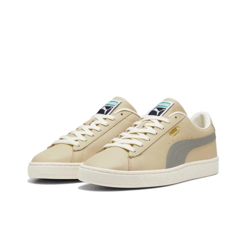 PUMA Basket Classic XXI Slip-Resistant Low-Top Skateboard Shoes Unisex Beige Gray-2