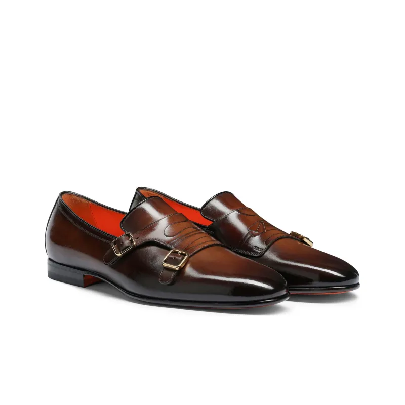 Santoni Double Buckled Almond Toe Loafers-2