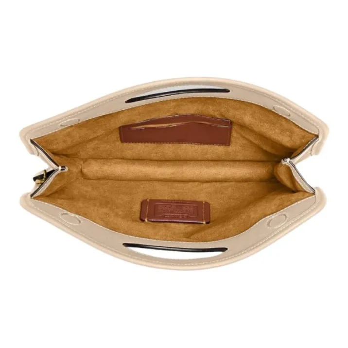 COACH Foldover Jacquard Fabric Handheld Crossbody Bag Tubas Women's Ecru-3