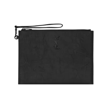 SAINT LAURENT Monogramme Sheepskin Tablet Bag Clutch Large Size Men's Black