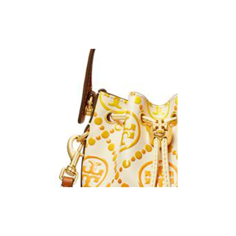 TORY BURCH Leather Bucket Bag, Shoulder Bag, Crossbody Bag, Handbag Mini Women's Ivory & Orange-3