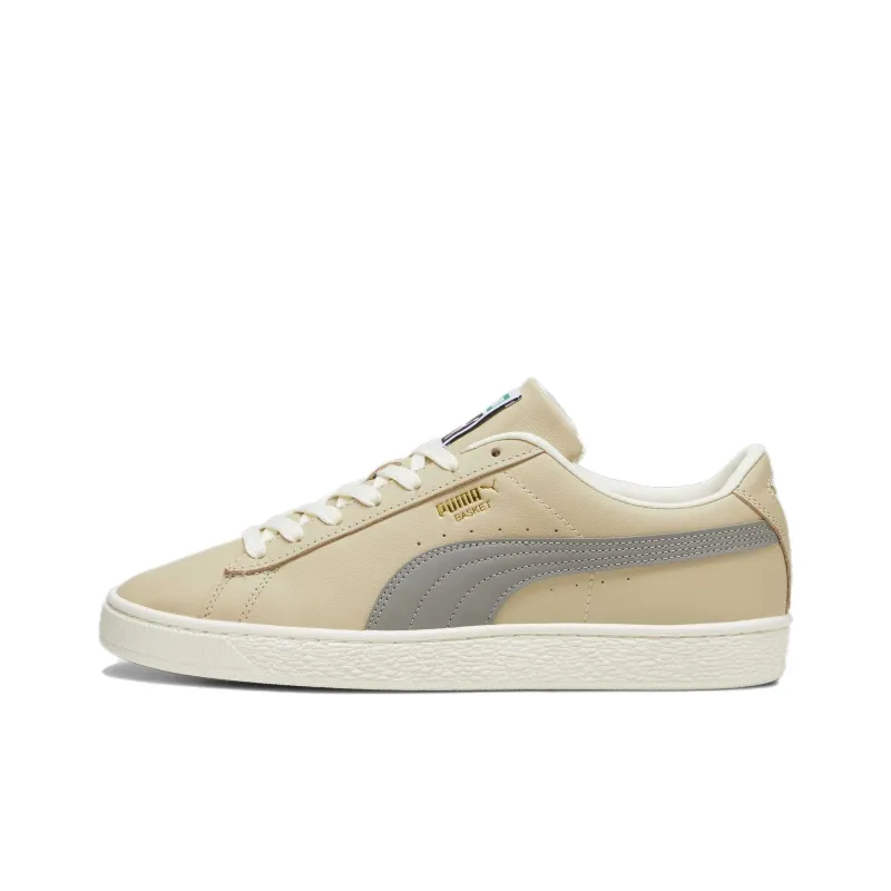 PUMA Basket Classic XXI Slip-Resistant Low-Top Skateboard Shoes Unisex Beige Gray-0