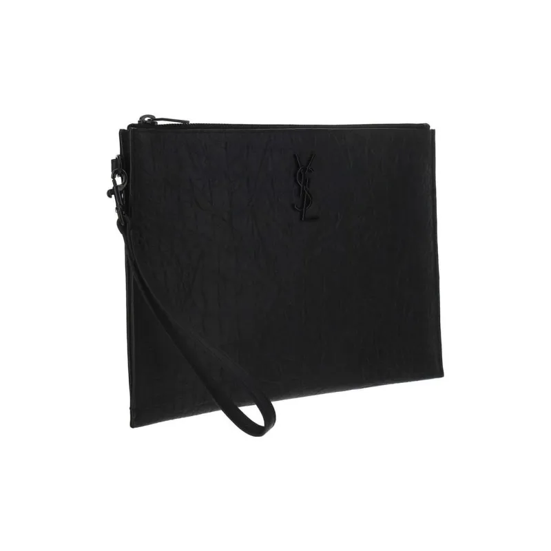 SAINT LAURENT Monogramme Sheepskin Tablet Bag Clutch Large Size Men's Black-2