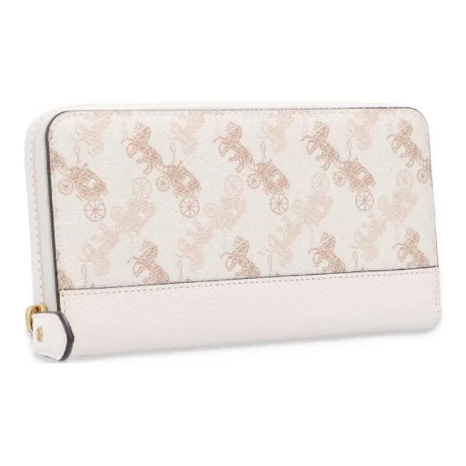 COACH Accordion Zip Coated Canvas With Leather Zip Closure Long Clutch Wallet Small Size Women's Chalk White-1