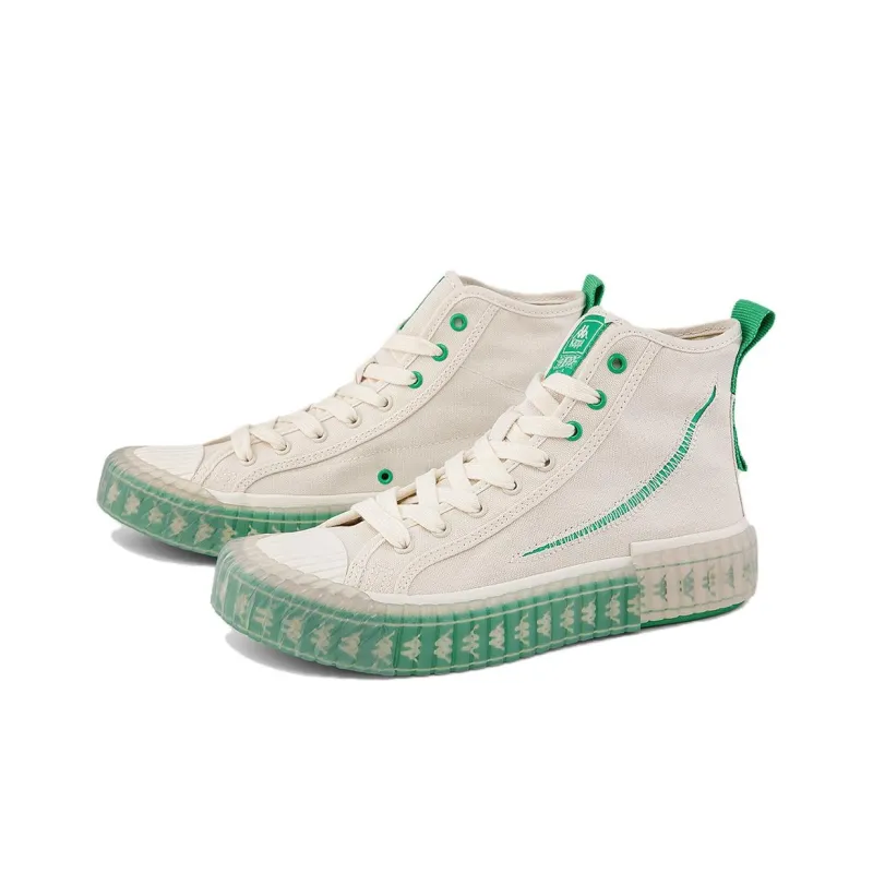 HAIZEIWANG x Kappa Anti Slip And Wear Resistant Lightweight Balance High Top Canvas Shoes Unisex White Green-1