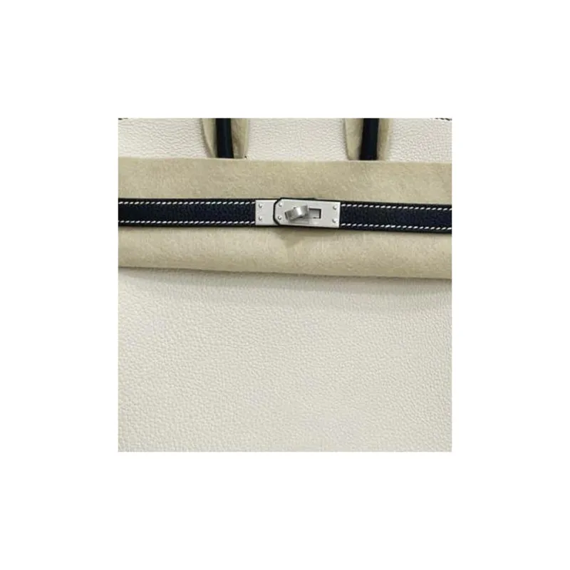 HERMES Birkin Togo Calfskin Birkin Bag Handbags Women's Milkshake White With Black Accents-1