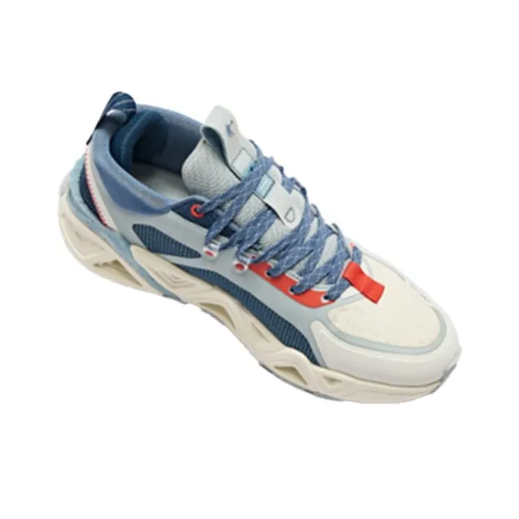 QIAODAN Anti Slip Wear Resistant Low Top Running Shoes Men's Cyan White-2