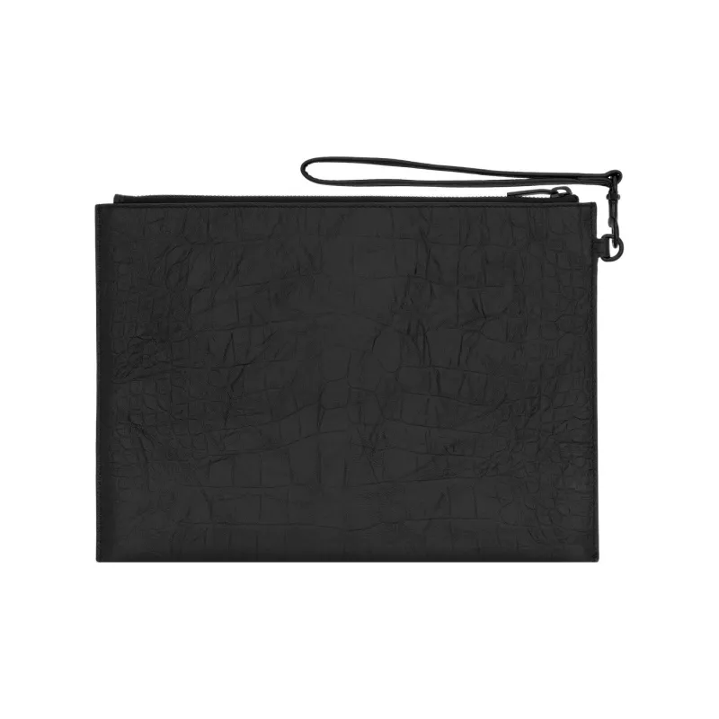 SAINT LAURENT Monogramme Sheepskin Tablet Bag Clutch Large Size Men's Black-4