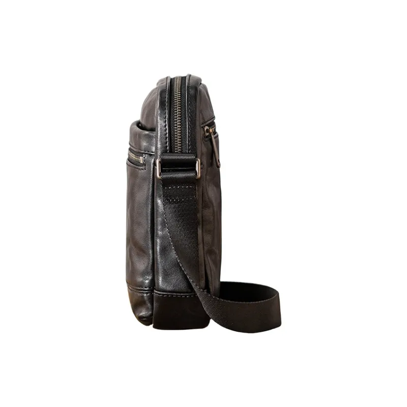 Back Step Top Grain Vegetable Tanned Cow Leather Genuine Leather Shoulder Bag, Crossbody Bag Unisex Black-3