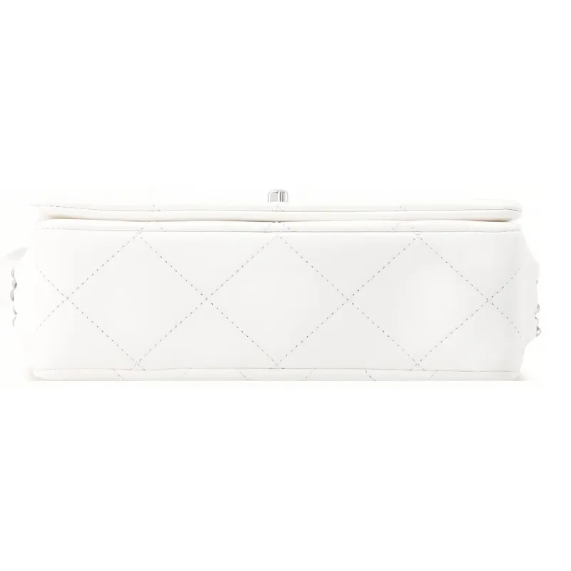 CHANEL Leather White Silver Waterfall Bag, Shoulder Bag, Crossbody Bag Women's White-3