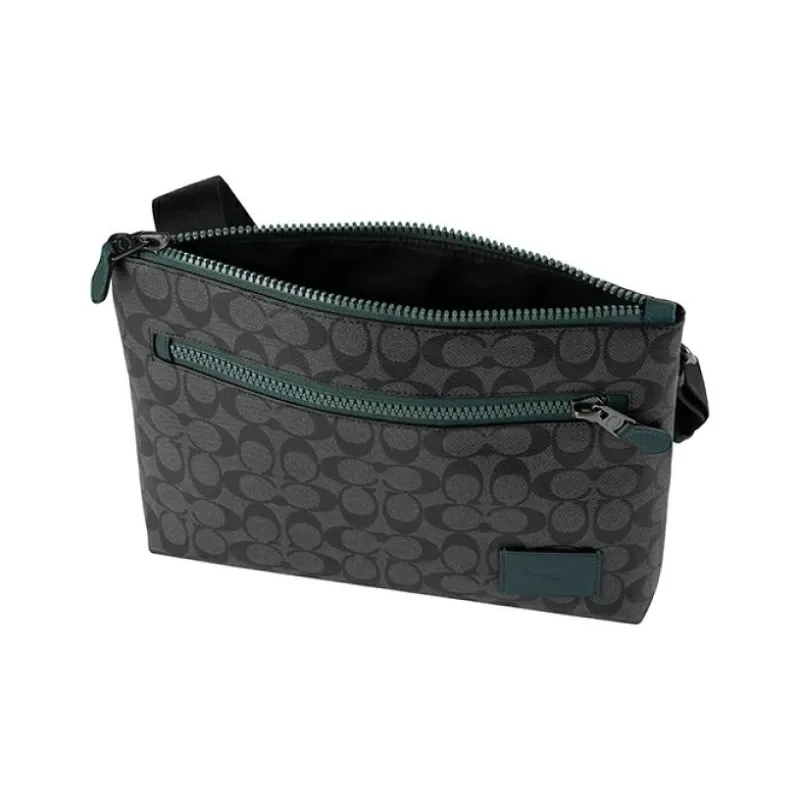 COACH Carrier Canvas Leather Crossbody Briefcase Tubas Men's Black Monogram & Green-3