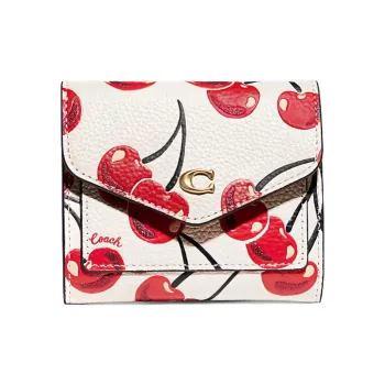 COACH Wyn Leather Envelope Foldable Wallet Women's White Red