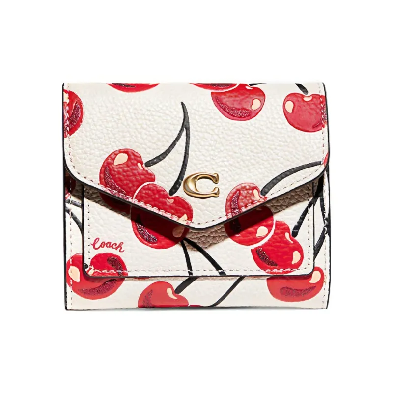COACH Wyn Leather Envelope Foldable Wallet Women's White Red-0