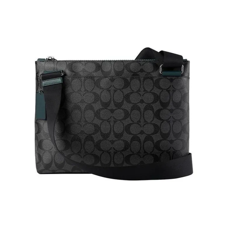 COACH Carrier Canvas Leather Crossbody Briefcase Tubas Men's Black Monogram & Green-6