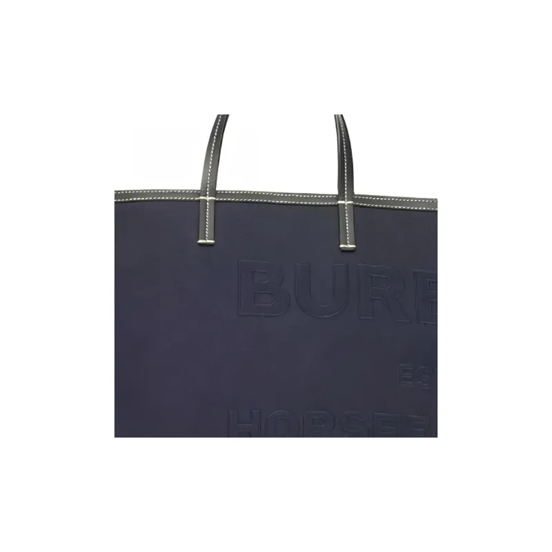 Burberry Cotton Linen Blend Canvas Beach Bag Tote Bag Shopping Bag Canvas Bag One Shoulder Handbag Mini Women's Navy-4