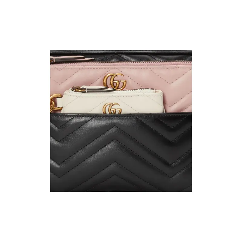 GUCCI GG Marmont Leather Shoulder Bag, Crossbody Bag Mini Women's Black/Pink/White-9
