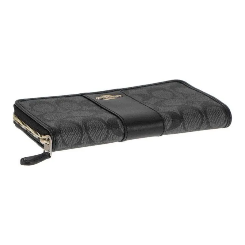 COACH Accordion Wallet Coated Canvas With Leather Wallet Small Size Men's Black-2
