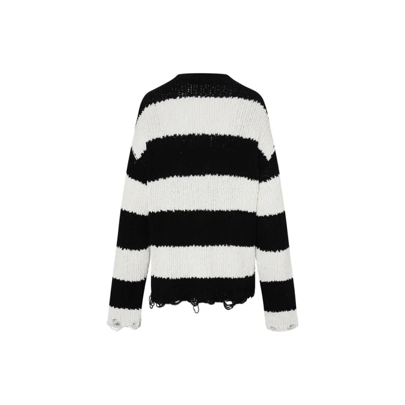 MOCO Knitwear Women's Black White Stripes-1