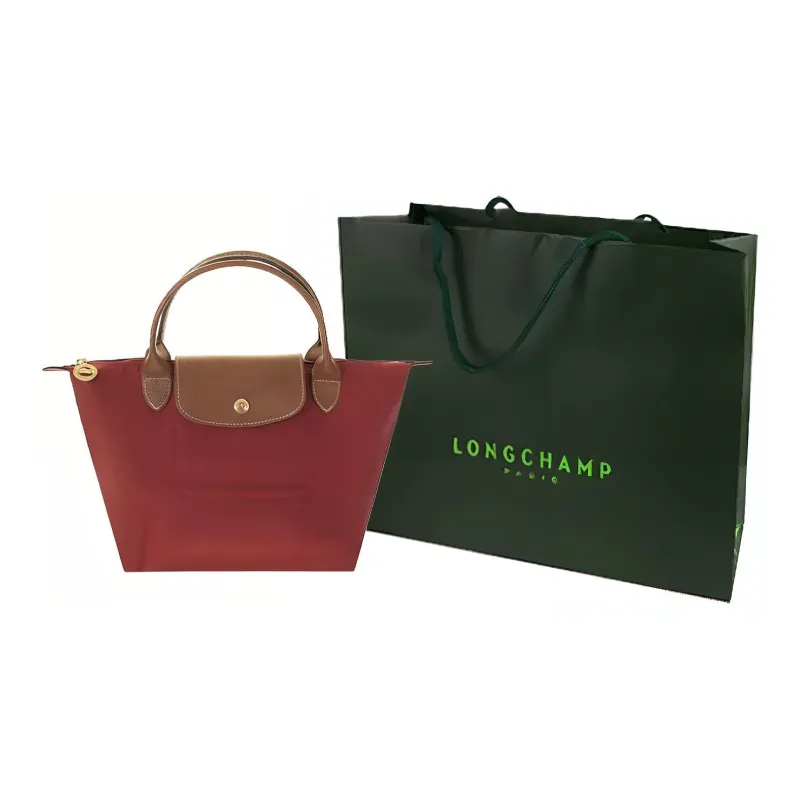 LONGCHAMP Le Pliage Canvas With Leather Handbag Small Size Women's Red-4