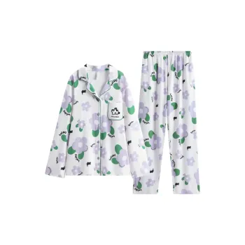 FENTENG Pajama Set Women's White Base With Flowers