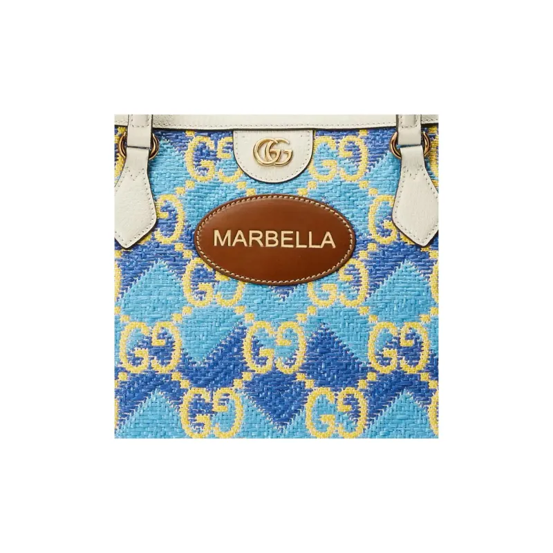 GUCCI Straw With Leather Tote Bag Shopping Bag Shoulder Bags Regular Women's Blue/Ecru-7