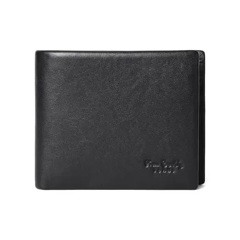 PIERRE CARDIN Genuine Leather Men's Wallet Top Grain Cow Leather Cropped Men's Black