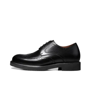 Zuti Brogue Embroidered Calfskin Derby Shoes Dress Shoes Men's Black