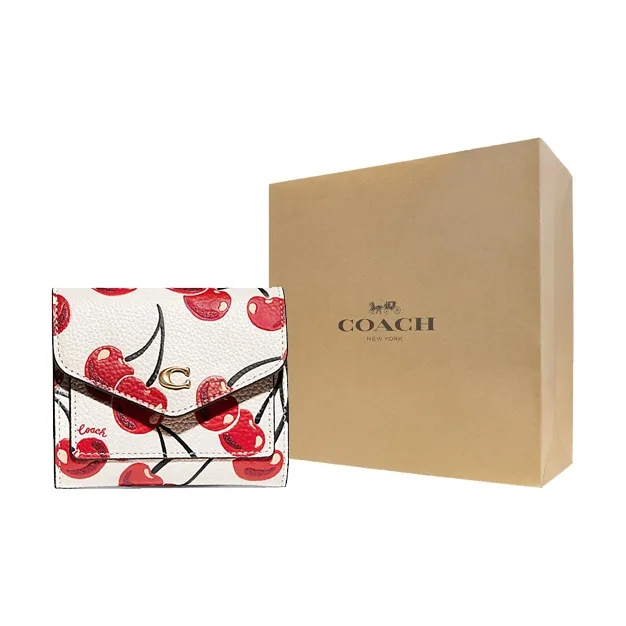 COACH Wyn Leather Envelope Foldable Wallet Women's White Red-4
