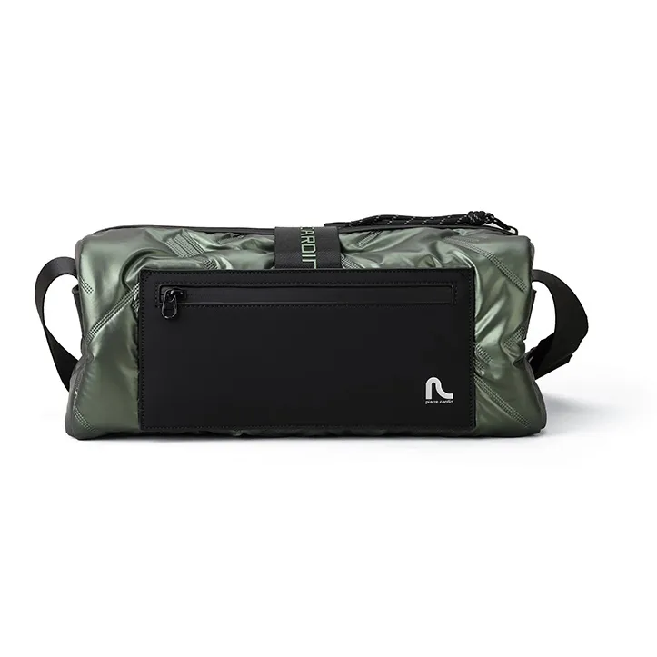 PIERRE CARDIN Fabric Toast Bag, Messenger Bag, Crossbody Bag Men's Silver Gray/Green/Purple-8
