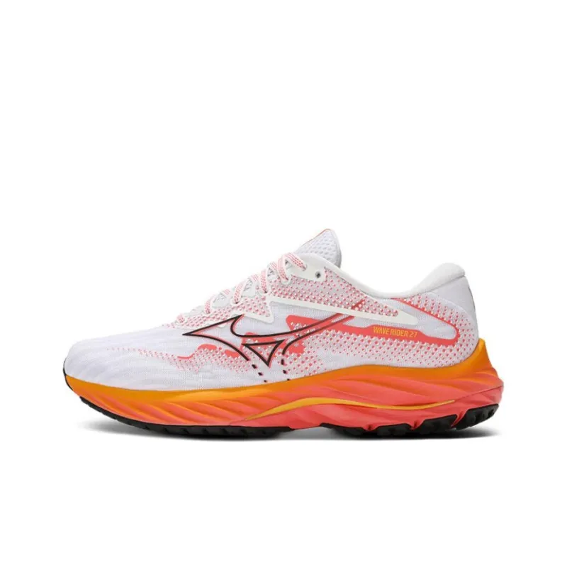 Mizuno Wave Rider 27 Wear-Resistant Low-Top Running Shoes Unisex White Orange-0