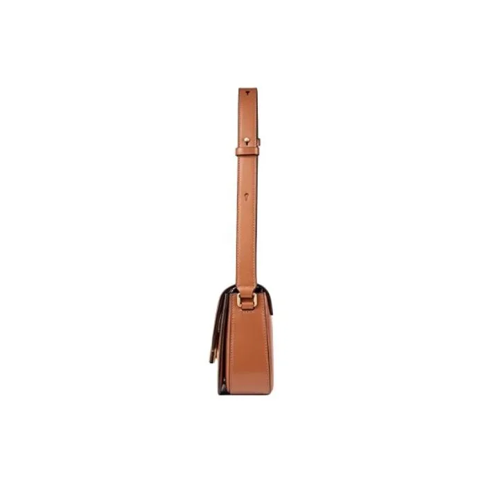 DISSONA Cow Leather Shoulder Bag Crossbody Bag Small Size Women's Brown/White/Black-3