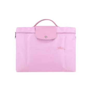 LONGCHAMP Le Pliage Green Cow Leather Trim Document Bag Handbag Briefcase Small Size Women's Pink