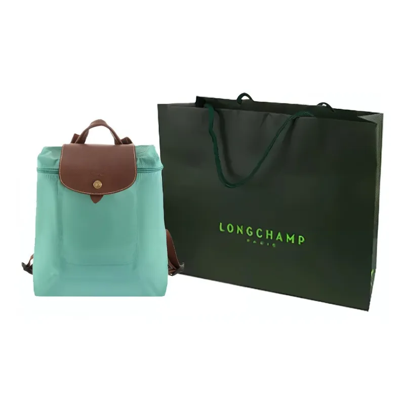 LONGCHAMP Le Pliage Recycled Canvas With Leather Trim Backpack Mini Women's Turquoise Blue-5