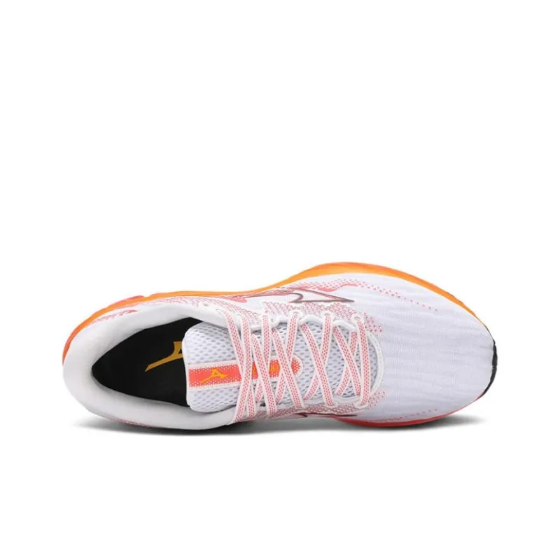 Mizuno Wave Rider 27 Wear-Resistant Low-Top Running Shoes Unisex White Orange-3