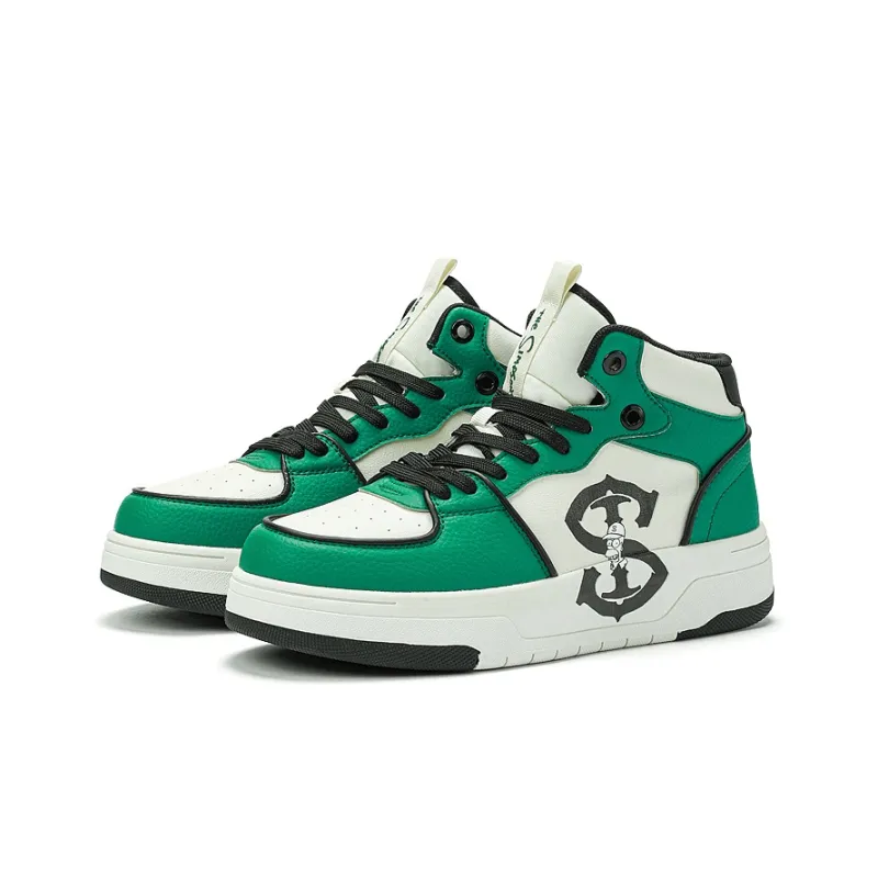 The Simpsons Skateboard Shoes Unisex High Top Black & White/Green Forest-7