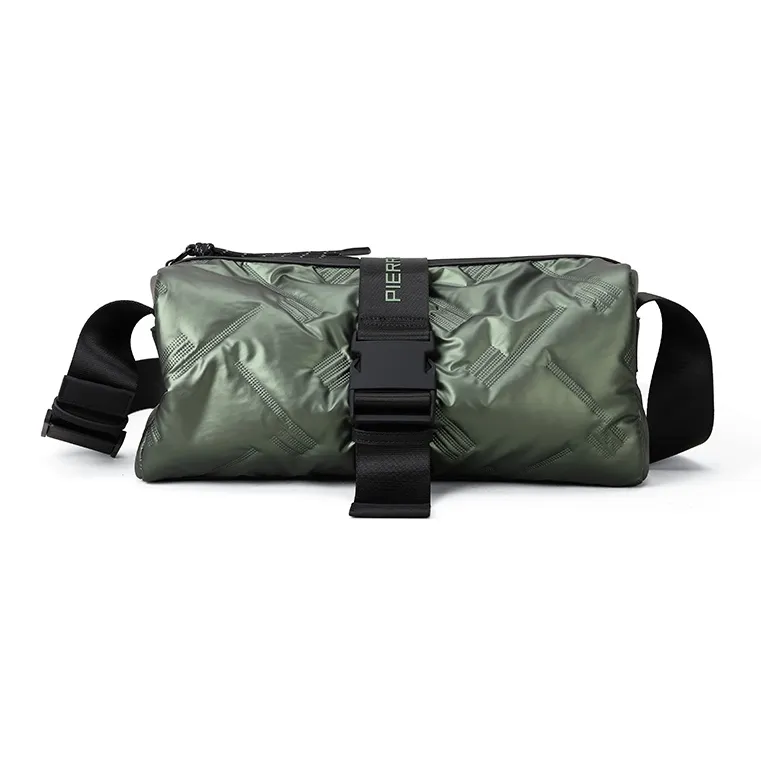PIERRE CARDIN Fabric Toast Bag, Messenger Bag, Crossbody Bag Men's Silver Gray/Green/Purple-5