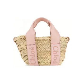 Chloe Raffia With Smooth Calfskin Shoulder Bag, Crossbody Bag, Handbag Small Size Women's Pink