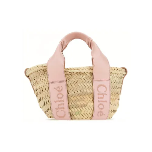 Chloe Raffia With Smooth Calfskin Shoulder Bag, Crossbody Bag, Handbag Small Size Women's Pink