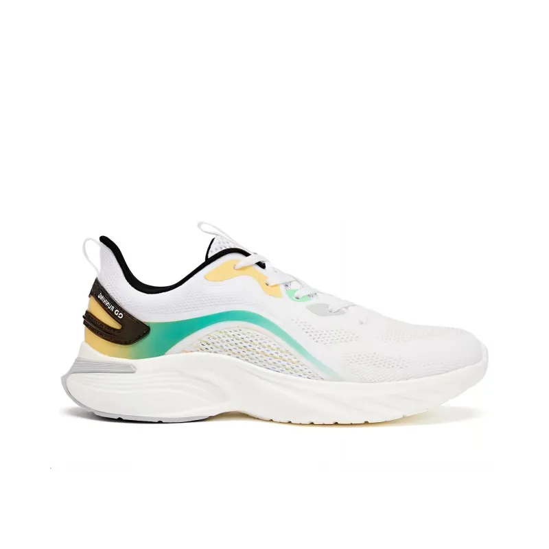 QIAODAN Cushioning Wear-Resistant Low-Top Running Shoes Men's White Green Yellow-1