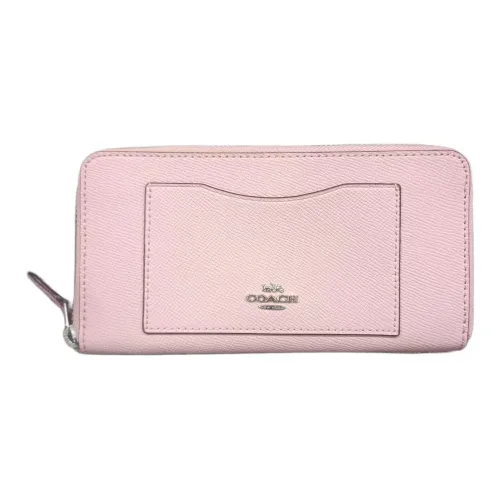COACH Accordion Zip Cross-Stitch Leather Card Holder Wallet Small Size Women's Pink