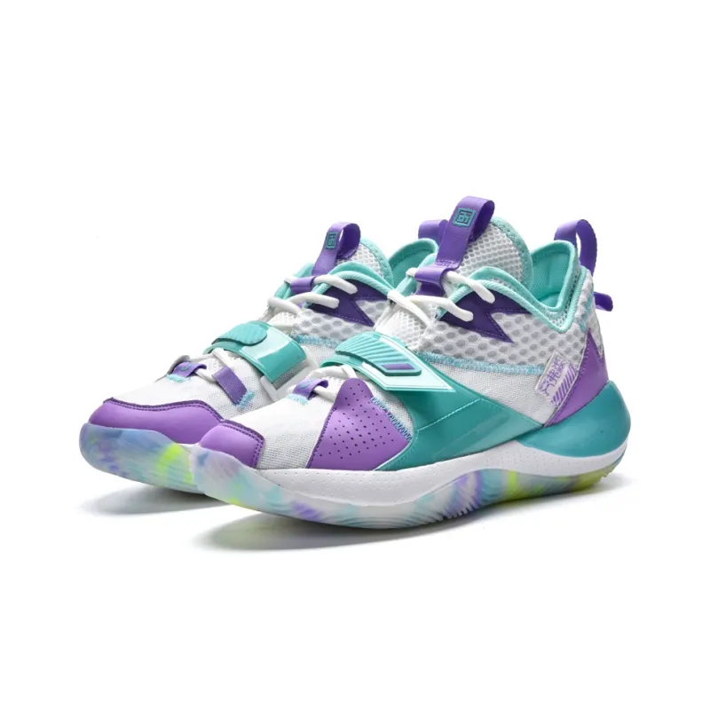 IVERSON Breathable Coverage Support Mid Top Basketball Shoes Unisex White Blue Purple-1