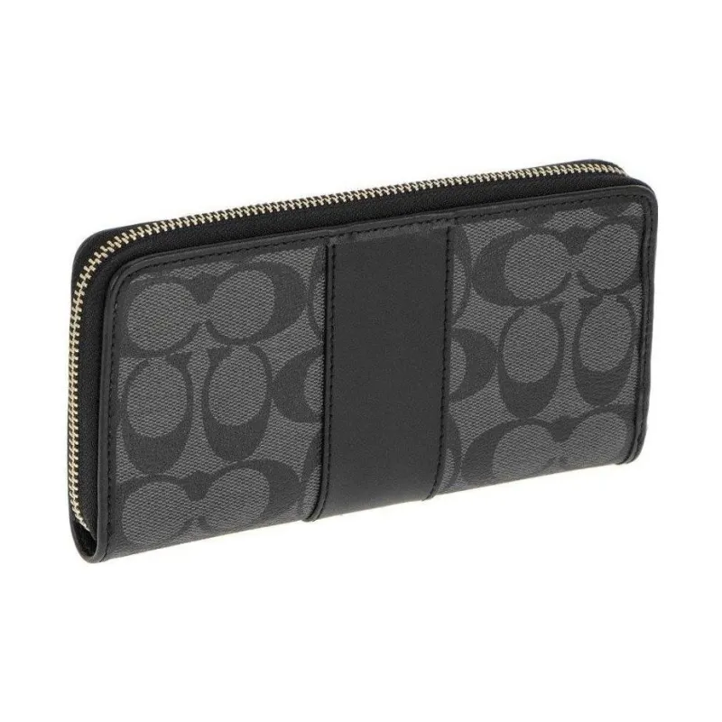 COACH Accordion Wallet Coated Canvas With Leather Wallet Small Size Men's Black-1