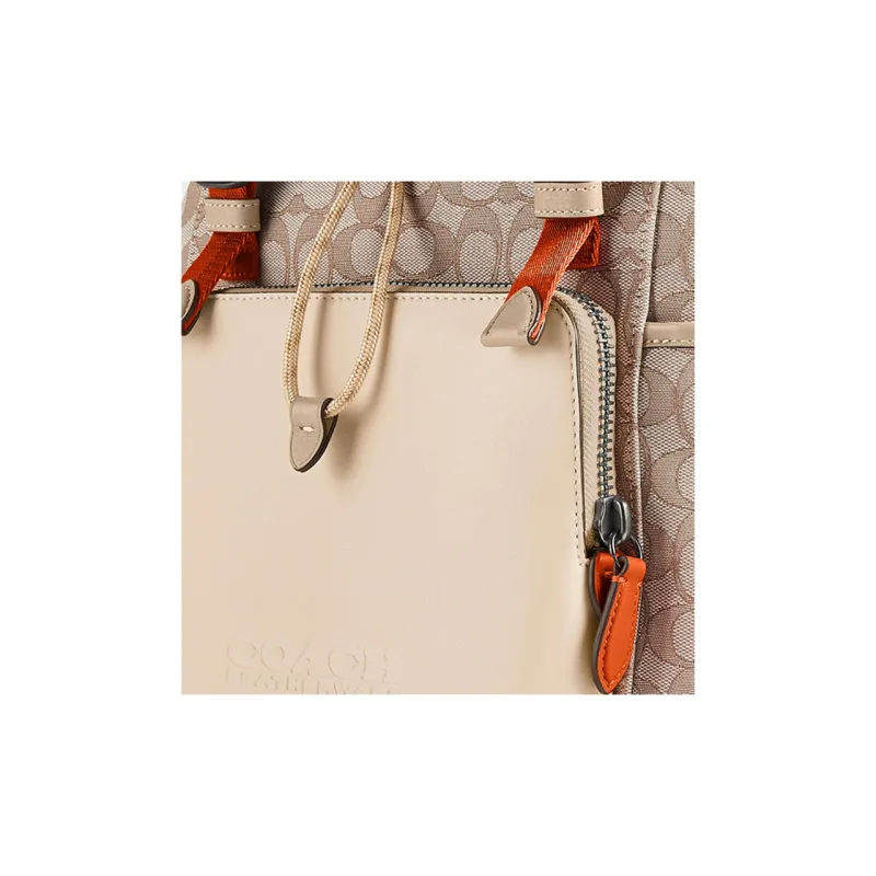 COACH Canvas With Leather Travel Bags Backpack Large Size Men's Beige-3