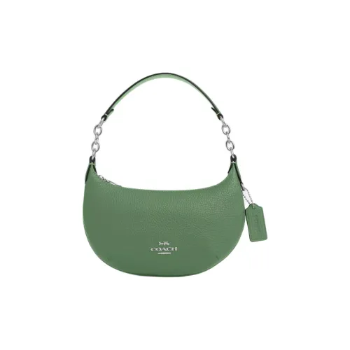 COACH Payton Pebbled Leather Shoulder Bag, Handbag Small Size Women's Silver & Light Green