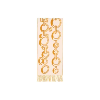 HERMES Knit Scarves Women's Ivory White/Red Ochre Yellow