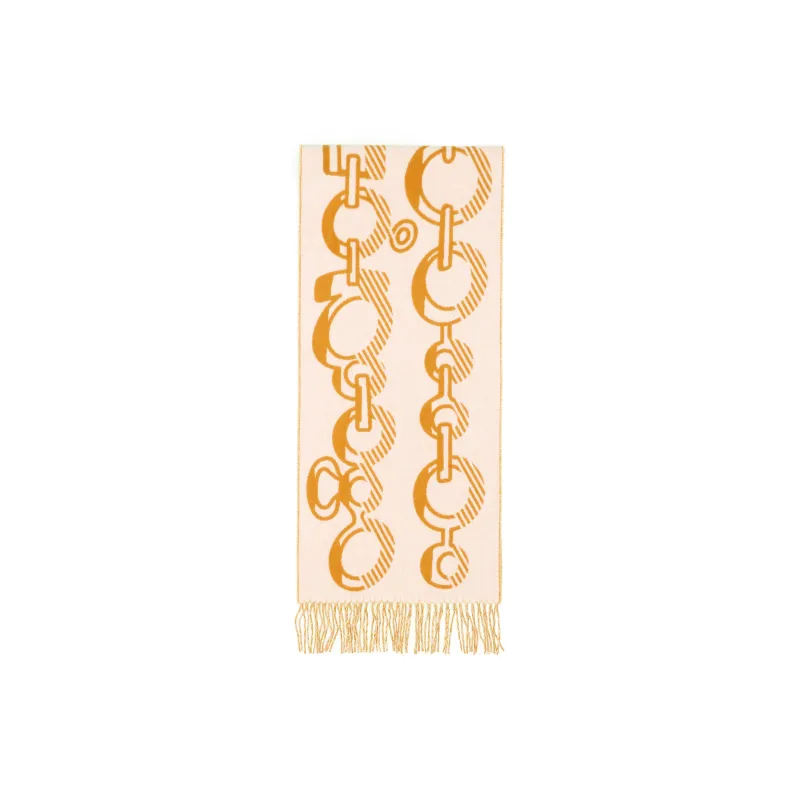 HERMES Knit Scarves Women's Ivory White/Red Ochre Yellow-0