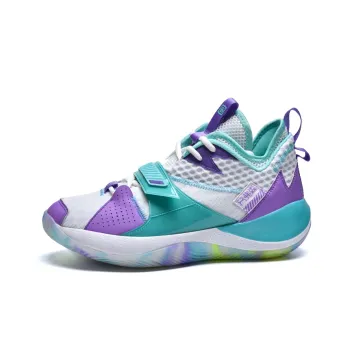 IVERSON Breathable Coverage Support Mid Top Basketball Shoes Unisex White Blue Purple