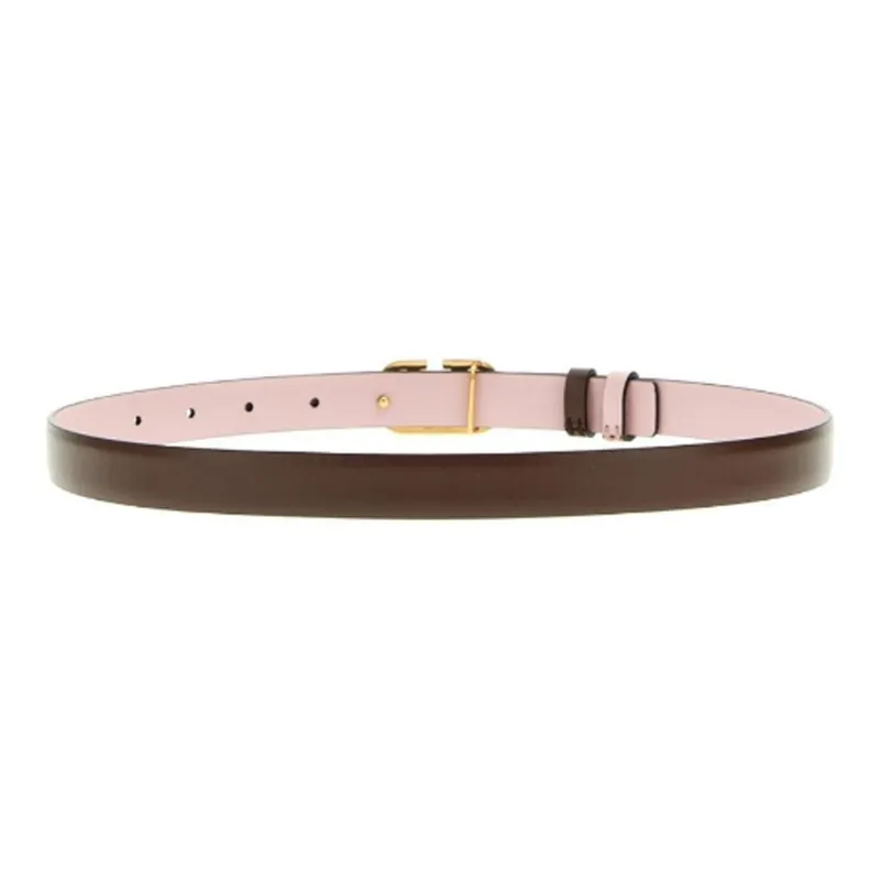 Valentino Solid Color Design Smooth Buckle Calfskin Metal Women's Brown Width: 2CM-1